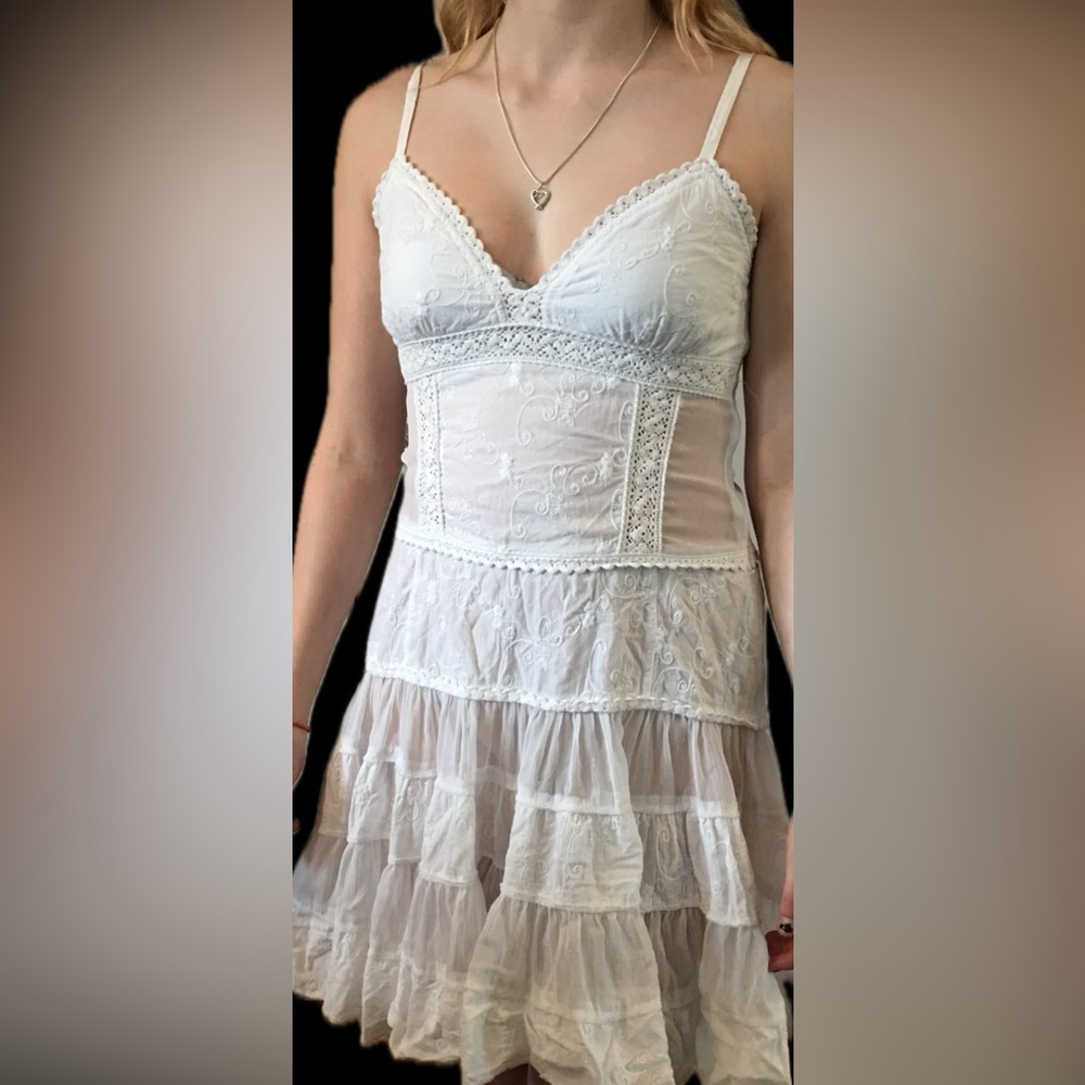 Crochet White Mini Dress or top XS—Smalll